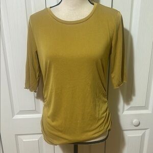 Mystree Yellow Fitted Ruched 3/4 Sleeve Tee